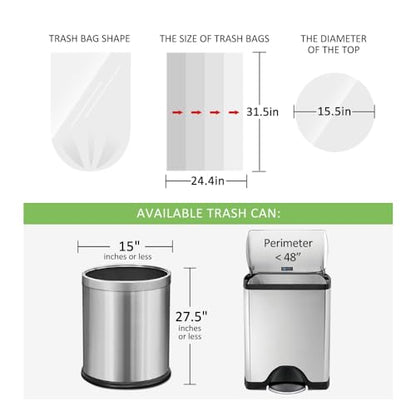 13 Gallon 100 Counts (fit 12-15 Gal) Strong Tall Kitchen Trash Bags Garbage Bags by RayPard, fit 50 Liter Waste Basket, Clear Trash Bags Can Liners for Home Office Bathroom Bedroom - style: 100-13 Gallon-Clear