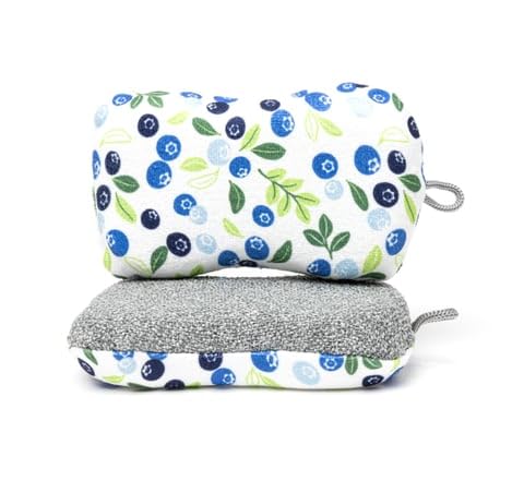 MÜkitchen Premium Microfiber Sponge Set for Dishes and Cleaning, 2 Pack, Printed (Blueberries) - color: Blueberries