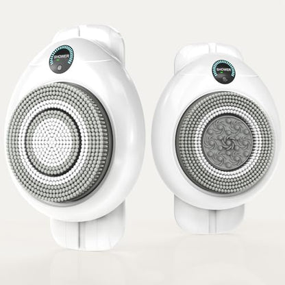 Electric Back Scrubber for Shower - Wall Mounted Exfoliating Brush, Hands-Free Automatic Body Scrubber, IPX7 Waterproof, 3-Speed Adjustment, 3 Replaceable Heads with 50pcs Disposable Shower Caps - color: White