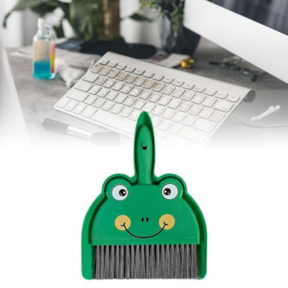 Mini Dustpan and Brush Set， Cleaning Brush and Dustpan Combo ，Dust Pan and Hand Broom for Desk Small Car Camping Travel, Green Frog