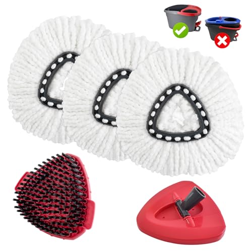 Mop Heads Replacements for O Cedar,Mop Replace Head for Ocedar Easywring 1 Tank,Include 3 Spin Mop Replacement Head 1 Scrub Brush and 1 Mop Base Deep Cleaning & Machine Washable - color: White