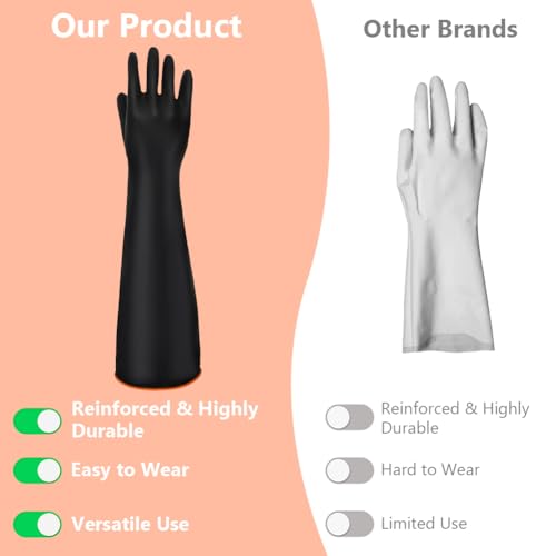 AUAUY 14"/18" Chemical Resistant Gloves, Reusable Heavy-Duty Rubber Gloves, Non-Slip Large Rubber Gloves, 1 Pair - size: 14"