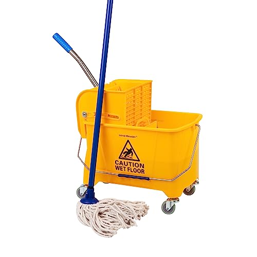 Mind Reader Mop Bucket with Wringer (Mop Not Included), 5.5 Gallon Cleaning Bucket with Wheels and Handle, Upward Press Wringer, Small Mop Compatible, Yellow - size: Mop Bucket Only