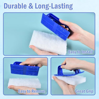 YoleShy Shower Scrubber Non-Scratch Bathtub Scrubber Heavy Duty Scrub Pad with Handle for Bathroom Tile Bathtubs Shower Tile Sink Pool Tile Spas (Blue) - color: Blue
