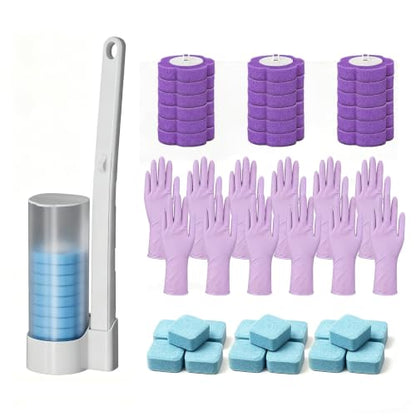 All-in-One Toilet Cleaning Kit - Disposable Toilet Brush with 18 Refills, 12 Extended Cleaning Gloves &12 Deep Clean Tablets - No Touch Bathroom Wand, Zero-Touch Cleaning System for Home & Apartment