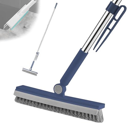 Floor Scrubbing Brush with 57" Adjustable Long Handle,3 in 1 Living Grout Brush with Squeegee,V-Shape Stiff Brush Bristle,Heavy Duty Bathroom Cleaning Brush for Tile,Deck,Patio,Wall,Garage,Kitchen,Blu - style: Blue