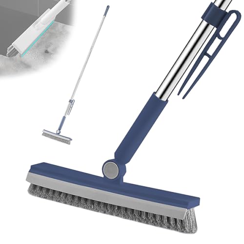 Floor Scrubbing Brush with 57" Adjustable Long Handle,3 in 1 Living Grout Brush with Squeegee,V-Shape Stiff Brush Bristle,Heavy Duty Bathroom Cleaning Brush for Tile,Deck,Patio,Wall,Garage,Kitchen,Blu - style: Blue