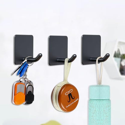 FOTYRIG Adhesive Towel Hooks No Drill Wall Hooks Stick on Wall Hangers Shower Hooks for Inside Shower Bathrooms Kitchen Door Black -4 Packs - color: Black