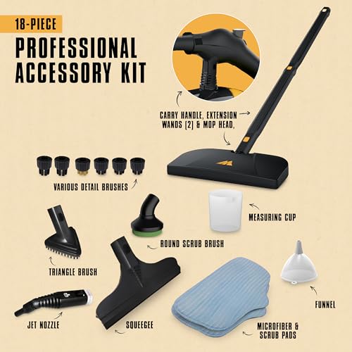 McCulloch MC1275 Heavy-Duty Steam Cleaner, 45 Minute Runtime, 18 Accessories: Mop Head, Brushes, & More - Built for Home, Tile, Grout, Carpet, Furniture, & Personal Car Detailing - size: MC1275