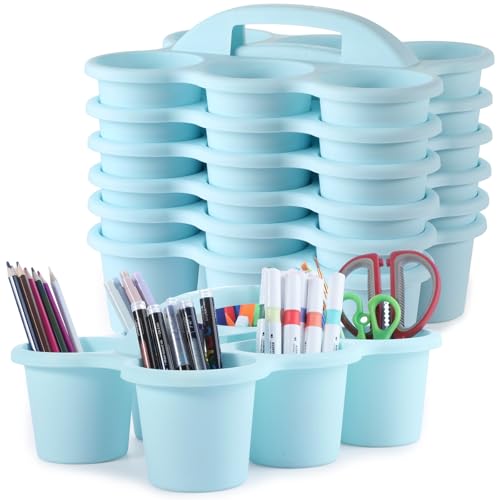 6 Pack Classroom Caddy with Handle Plastic Storage Caddy Organizer with 6 Compartments Drink Cup Caddies Holder Portable Storage Bin for Pencil, Crayon, Marker, Home Office School Supplies(Light Blue) - color: Light Blue