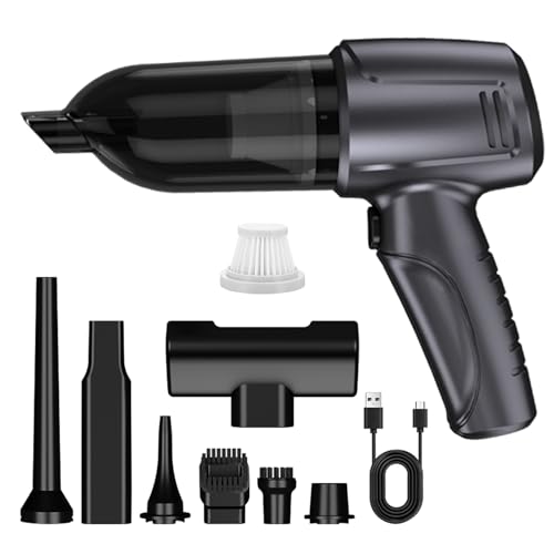 Car Vacuum Portable Cordless, 16000PA Powerful Suction, 5 in 1 Mini Handheld Vacuum Cleaner, Small Car Vacuum Cleaner, Brushless Motor, Air Duster, 4000mAh, Dual Filter, for Cars,Home,Office,Pet - color: Black