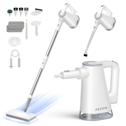 FEPPO Steam Mop & Detachable Handheld Steam Cleaner for Home and Floor Cleaning, 15s Heat-Up, 230°F Floor Steamer for Deep Cleaning with Multi-purpose Attachments Hardwood Floors, Tile,Grout,Furniture - color: White