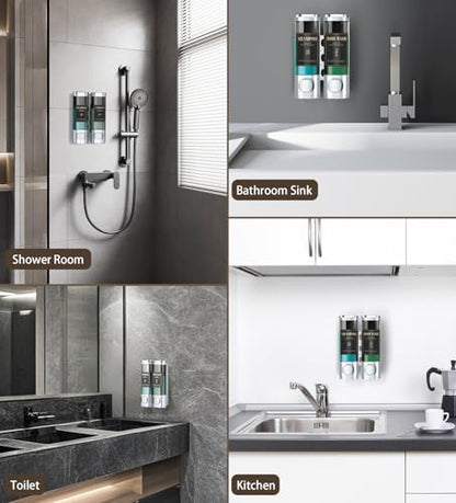 Luxspire Shampoo and Conditioner Dispenser, No Drill Wall Mounted Shower Soap Dispenser 2 Chamber with Waterproof Labels, Easy Refill Soap Dispenser for Bathroom Hotel Kitchen, Silver - color: Silver, size: 2 Chamber