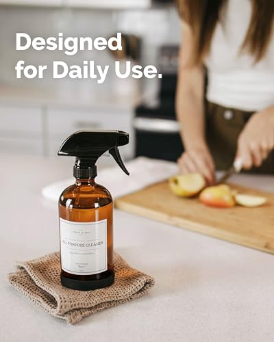 Vine Creations Amber Glass Spray Bottles, 2 Pack Glass Refillable Bottles for Cleaning solutions, 16 oz Spray Bottle for Cleaning, Mister Spray Bottle, Amber Spray Bottles with Waterproof Labels - color: Amber Bottle / Black Nozzle