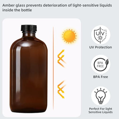 Amber Glass Spray Bottles 16 oz, 2 Pack | Refillable Empty Spray Bottles for Cleaning, Essential Oils, Plants, Hair Mister