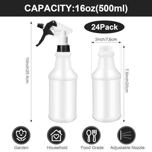 Rtteri 24 Pcs 16 Oz Plastic Spray Bottle for Cleaning Solutions Bulk Empty and Reusable Leak Proof Spraying Bottles for Cleaning, Water, Auto Details, Commercial, Bathroom(Black, White) - color: Black, White