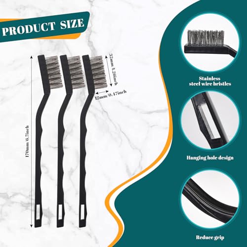 15PCS Mini Wire Brush Stainless Steel Brush Set，Masonry Brush Wire Bristle for Cleaning Welding Slag and Rust，Curved Handle Brush (Stainless Steel, 15) - style: Stainless steel
