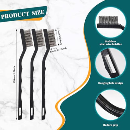 15PCS Mini Wire Brush Stainless Steel Brush Set，Masonry Brush Wire Bristle for Cleaning Welding Slag and Rust，Curved Handle Brush (Stainless Steel, 15) - style: Stainless steel