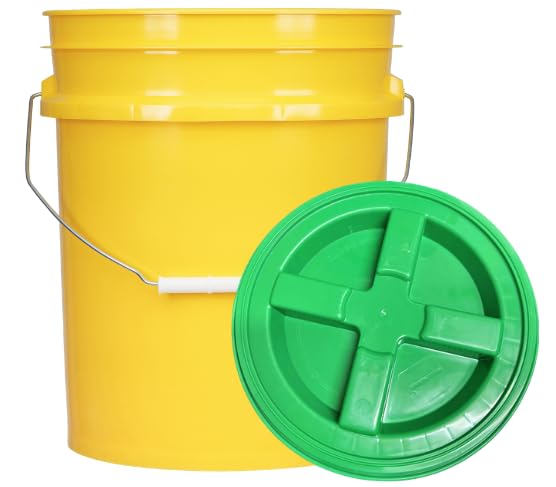 House Naturals 5 Gallon Food Grade Plastic Bucket with Air Tight Screw on Lid Made in USA Container (Yellow Bucket with Green Lid) - color: Yellow Bucket With Green Lid
