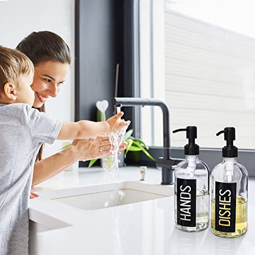 JASAI 2Pack 18OZ Glass Soap Dispenser, Black Stainless Steel Pump, Kitchen Dispenser with Classy Label, Refillable for Dishes - color: Black With Black Pump