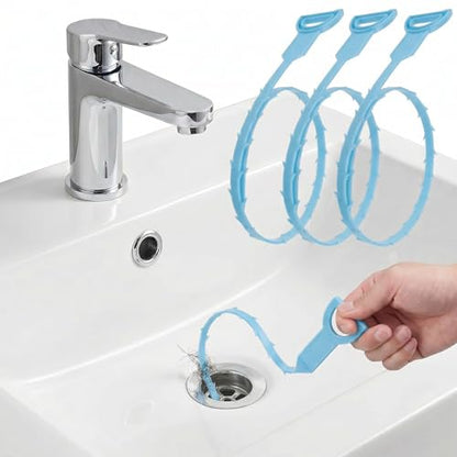 Drain Hair Remover Tool 3 Pcs Set, 20 Inch Flexible Drain Cleaning Snake, Plastic Drain Clog Remover for Sink, Shower, Bathtub and Bathroom Drain, Reusable Hair Removal Tool, Green - color: Blue