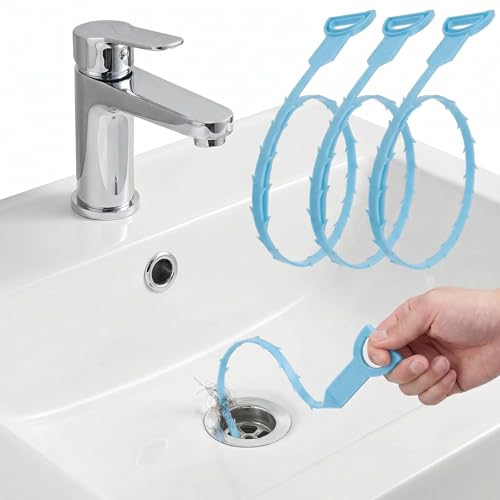 Drain Hair Remover Tool 3 Pcs Set, 20 Inch Flexible Drain Cleaning Snake, Plastic Drain Clog Remover for Sink, Shower, Bathtub and Bathroom Drain, Reusable Hair Removal Tool, Green - color: Blue