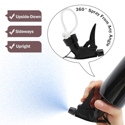 OFFIDIX 360° Water Spray Bottle 2 Pack 16 oz Continuous Plastic Empty Spray Bottles Mister for Hair,Cleaning,Plants,Upside Down,Fine Mist and Stream Setting,Black - color: Black