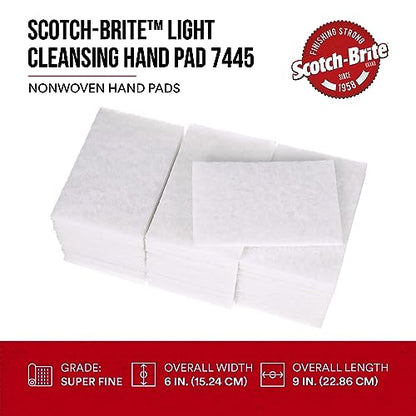 Scotch-Brite Light Cleansing Hand Pad 7445, 6 in x 9 in, Mild Abrasive Hand Sanding Pad, For Metal, Vinyl, Porcelain and Other Delicate Surfaces, Pack of 20