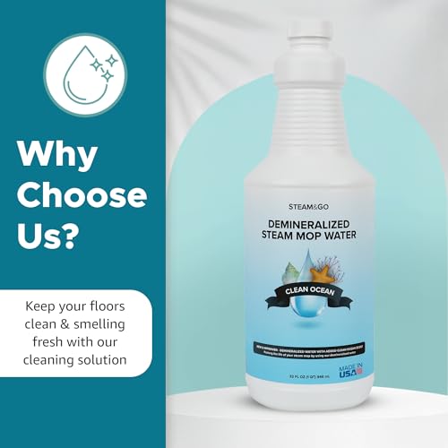 Steam & Go Demineralized Water for Steam Mop – Clean Ocean Scent, 32 oz (Pack of 1) | Scented Floor Cleaner Solution, Ready-to-Use, Compatible with Any Steam Cleaner - size: 32 Fl Oz (Pack of 1)