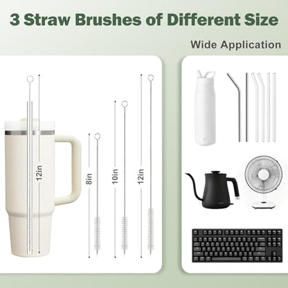 XYFuuee 5 Pack Bottle Brush Set, 5 in 1 Water Bottle Cleaning Brush, Long Handle Narrow Wine Cup Cleaner, 3 Straw Brushes for Stanley, Travel Nipple Lid Gap Detail Washer Brush - color: Green