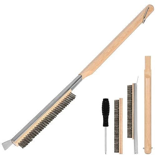 Aolso Pizza Oven Brush, 26" Brush and Stainless Steel Scraper for Pizza Stone, BBQ Grill Cleaning Brush Non Scratch Heat Proof Stainless Steel Bristles with Screwdriver for Pizza Oven Accessories - size: 26" Stainless Steel Bristles