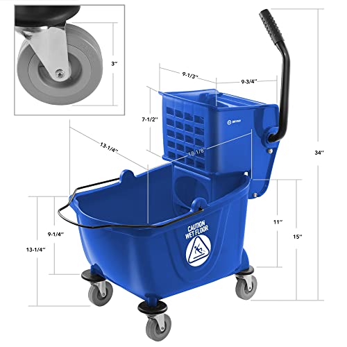 Dryser Commercial Mop Bucket with Side Press Wringer, 26 Quart, Blue - color: Blue