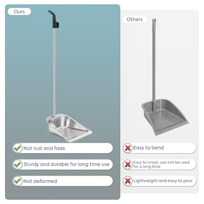 Yangbaga Dust Pans with Long Handle - 35”Heavy Duty Metal Upright Stand Up Dustpan - Long Handled Stand Up Dustpans - Best Dustpans for Home/Lobby/Shop/Garage/Yard - size: dustpan only