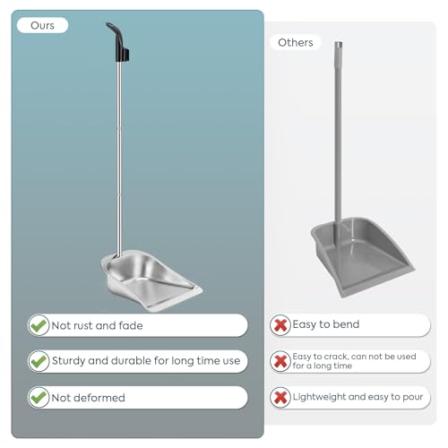 Yangbaga Dust Pans with Long Handle - 35”Heavy Duty Metal Upright Stand Up Dustpan - Long Handled Stand Up Dustpans - Best Dustpans for Home/Lobby/Shop/Garage/Yard - size: dustpan only