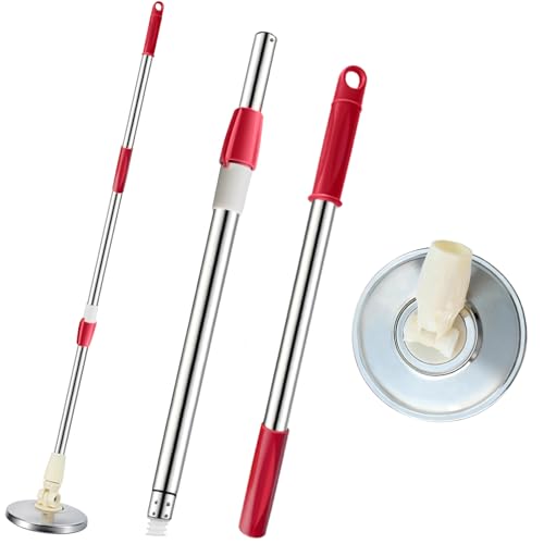 Spin Mop Replacement Handle 360 Degree Spin Mop Pole Handle Replacement Rotating Telescopic Stick for Mop Head, Ideal for Home and Household Cleaning - color: Red, style: Stainless Steel Disc