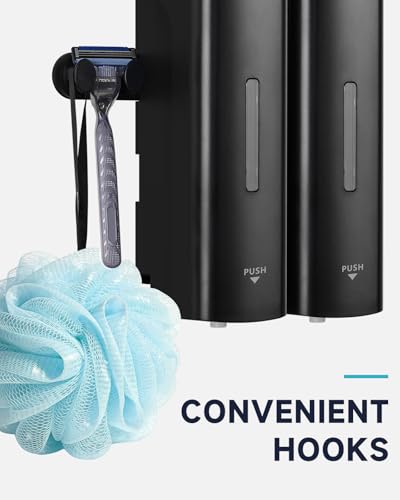 AIKE 2 Chambers Shower Shampoo and Conditioner Dispenser 2 x 11.8 fl.oz. for Bathroom(Black) - color: Black, size: Double Chamber