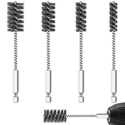 Hicarer 4 Pcs Stainless Steel Wire Brush for Drill Bore Brush Set with Hex Shank Handle Wire Brushes for Drill Ports Tubes Bearings Cleaning Parts Attachments and More, 3/8'', 1/2'', 3/4'', 7/8''