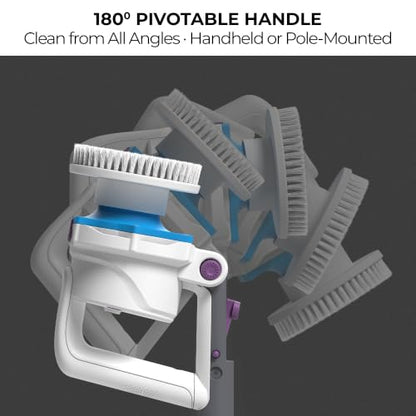 KOKIDO Rechargeable Pool Scrubber, Compact Electric Pool Cleaning Brush for Walls, Waterline & Steps, 3‑in‑1 Pool Brush, 40‑Min Runtime, Pivot Handle - Ideal for Quick Pool Maintenance & Spot Cleaning