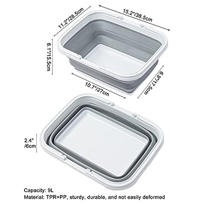 Collapsible Sink with Handle Towel, 2.37 Gal / 9L Foldable Wash Basin for Washing Dishes, Camping, Hiking and Home - color: 2pcs-gray&yellow