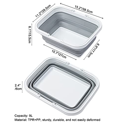Collapsible Sink with Handle Towel, 2.37 Gal / 9L Foldable Wash Basin for Washing Dishes, Camping, Hiking and Home - color: 2pcs-gray&yellow