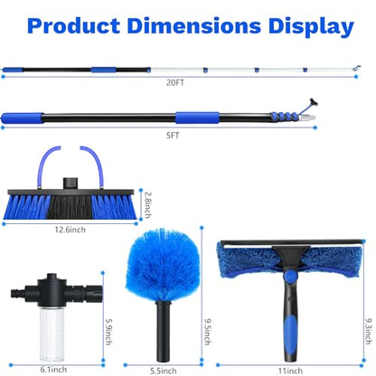 20FT Complete Solar Panel Cleaning Kit with Extension Pole 5-20FT, Water Fed Pole Kit with Cleaner Solution Dispenser for Window Glass, Boats,RV, Decks, Bathrooms & House Siding