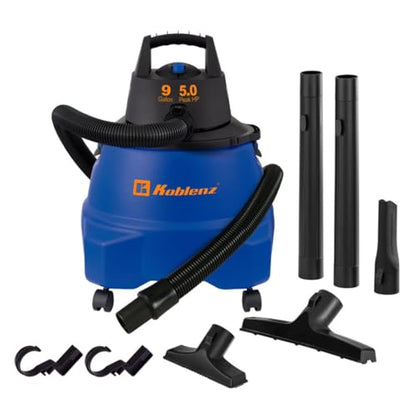 Koblenz WD-9 L212 Wet Dry Vacuum Cleaner, 9 Gallon, 5.0 PHP, 3-in-1 Suction & Blower, Big Vacuum Cleaners for Home, Heavy Duty Shop Vac, Click-N-Lock Hose, Swivel Casters, Black/Blues - size: 9 Gallon Tank