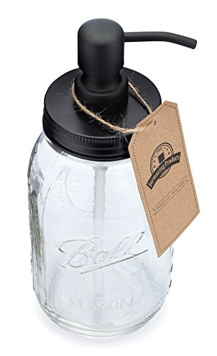 Quart Size Mason Jar Soap and Lotion Dispenser - Black - by Jarmazing Products - Made from Rust-Proof Stainless Steel - color: Semi-opaque Glass / Black Lid