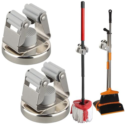 MUTUACTOR Magnetic Broom Holders,2pcs Anti-Broken Heavy Duty Magnetic Clips Wall Mount,No Drilling 10lbs Magnetic Hooks Broom Mop Brackets for Work Cargo Garage Laundry Work Van Accessories - style: Anti-broken,Silver,2PCS