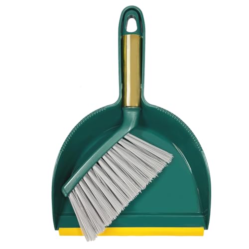 Small Broom with Dustpan Combo Set Mini Broom and Brush Set Hand Sweeper for Cleaning Desk Office Kitchen Pet Nest (Green) - color: Green