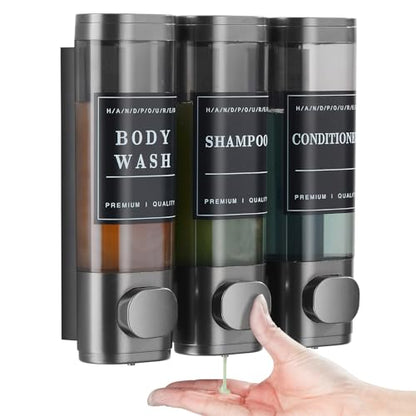 Shampoo and Conditioner Dispenser,Unisence Shower Dispenser 2 Chamber No Drill Wall-Mounted Shampoo Dispenser for Shower Wall Mounted Body Wash Dispenser for Bathroom Hotel Large Capacity,Dark Gray - color: Dark Gray 3 Chamber