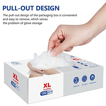 squish Disposable Gloves,Clear Vinyl Gloves Latex Free Powder-Free Glove Cleaning Health Gloves for Kitchen Cooking Cleaning Food Handling, 100PCS/Box, X-Large - size: X-Large (Pack of 100)