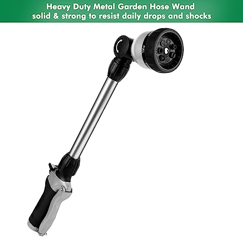 RESTMO Metal Watering Wand, Heavy Duty Garden Hose Wand with 180° Swivel Ratcheting Head, 16'' Hose Nozzle Sprayer with 7 Spray Patterns and Flow Control, for Water Hanging Baskets and Shrubs, Black - color: Black