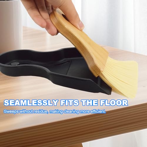 Mini Broom and Dustpan Set Portable Hand Broom with Bamboo Handle Small Crumb Sweeper for Home, Bathroom, Kitchen, Car Interior, Office, Pet Areas (Black) - color: Black
