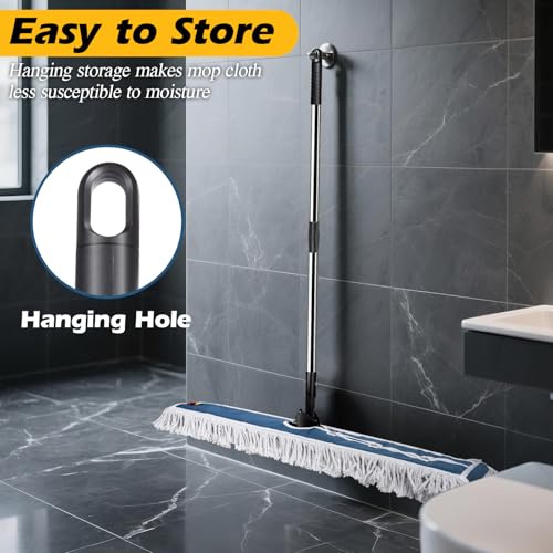42" Commercial Mop,MASTERTOP Heavy Duty Dust Floor Mop with 52" Long Handle,Large Industrial Wet Dry Mops,Sweeper Broom for Hardwood, Tile, Laminate,Garage,School,Mall - 1 Cotton & 1 Microfiber Pad - color: A-blue(42"*12")